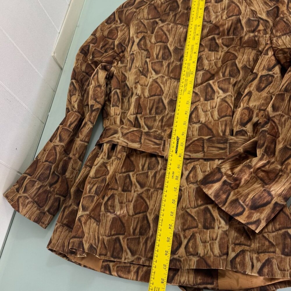 ST. JOHN Belted Trench Coat Jacket Womens Large L Satin Animal Print Full Zip - Picture 6 of 11